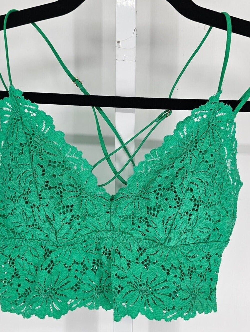 Pink by Victorias Secret Sz S Longline Bralette Bra Strappy Green Lace